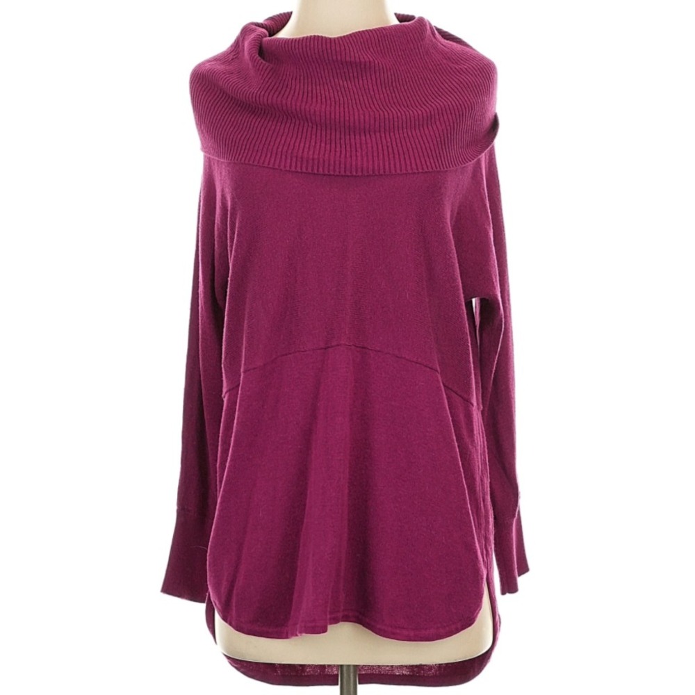 NWT Crown & Ivy Sweater OVERSIZED COWL NECK Raspberry Dark Pink SHIRTTAIL Hem XL